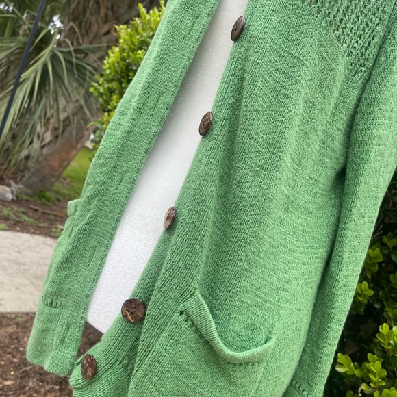 green, knit button up sweater - Picture 3 of 4